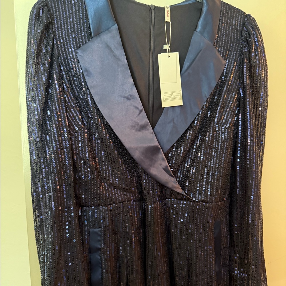 Navy Sequin Long Sleeve Jumpsuit